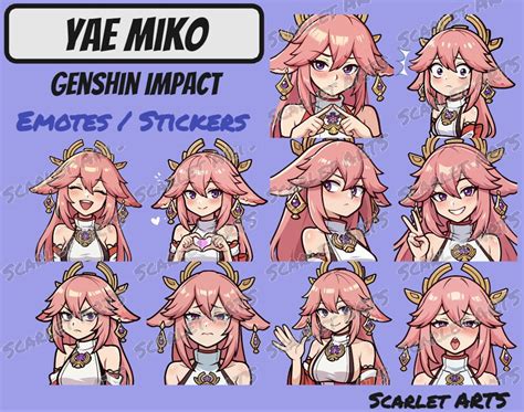 Yae Miko Genshin Impact Emotes Stickers Anime Chibi Style Twitch