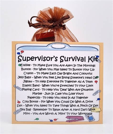 Supervisor S Survival Kit Fun Novelty Gift Card Etsy Birthday