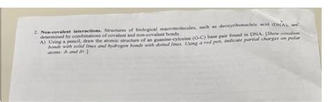 [Solved] guanine-cytosine base pair. 2. Non-covalent interactions.... | Course Hero