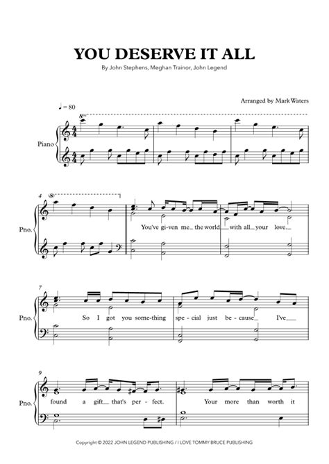 You Deserve It All Arr Mark Waters By John Legend Sheet Music For