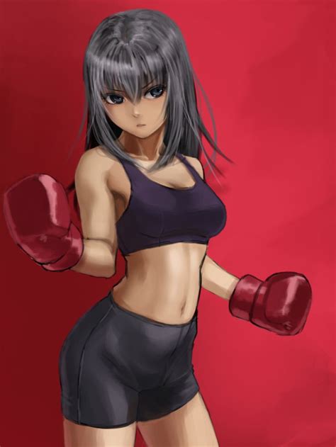 1girl Alternate Costume Alternate Hair Color Bike Shorts Black Eyes Black Hair Boxing Gloves