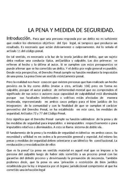 La Pena Y Medida De Seguridad La Pena Y Medida De Seguridad Introducción Para Que Una