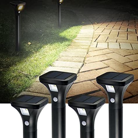 AURAXY LED Solar Powered Motion Sensor Pathway Lights, Battery Powered Outdoor Waterproof Motion ...