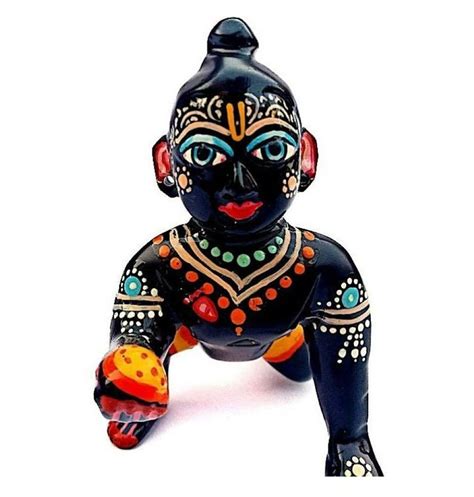 Painted Hindu Marble Black Laddu Gopal Statue For Worship Size