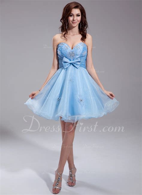 A Lineprincess Sweetheart Knee Length Organza Homecoming Dress With Ruffle Beading Bows