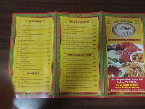 Menu at Indian Cafe, Irving