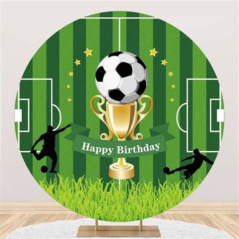 Soccer And Field Round Happy Birthday Party Backdrop Birthday