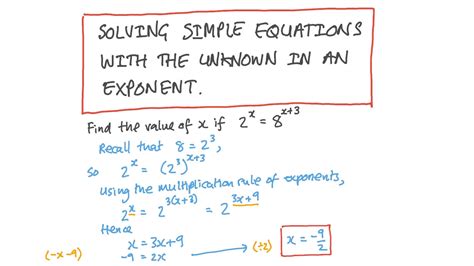 Video Solving Simple Equations With The Unknown In An Exponent Nagwa