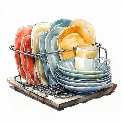 Photography Of Watercolor Dish Rack Clipart Premium Ai Generated Image