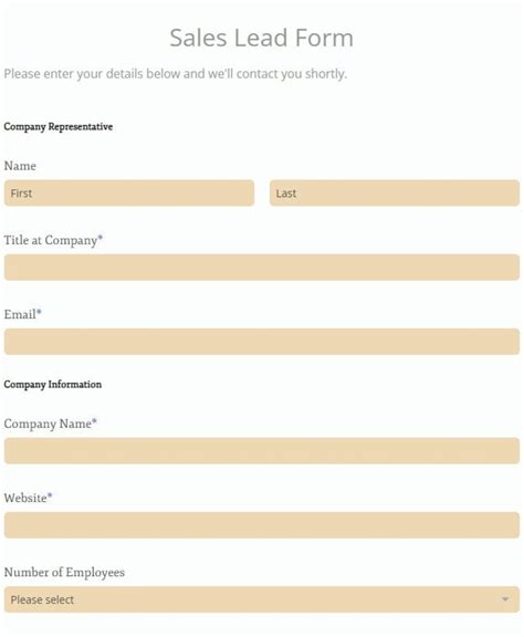 Free Sales Lead Form Template Online Formbuilder