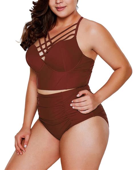 Lakiday Women Swimsuits Plus Size Sexy Solid Bikini Set Front Criss