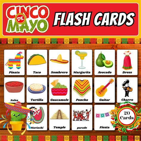 Printable Cinco De Mayo Vocabulary Identification Flashcards Mexican