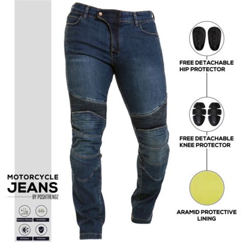 Mens Motorcycle Armored Jeans Aramid Lining Stretch Panel Motorbike