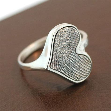 Heart Personalized Fingerprint Sterling Silver Ring Etsy Featured