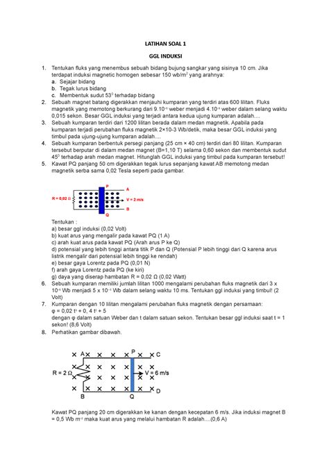 Latihan SOAL GGL Induksi LATIHAN SOAL 1 GGL INDUKSI 1 Tentukan Fluks