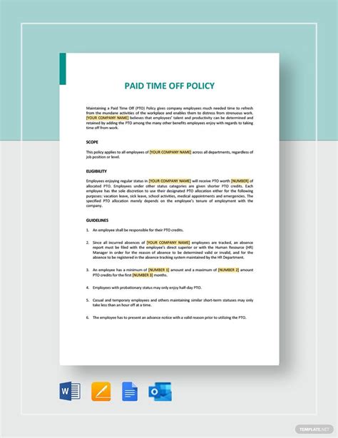 Paid Time Off Pto Policy Template