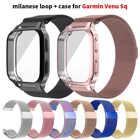 For Garmin Venu Sq Sq Music Milanese Loop With Case Metal Band Strap