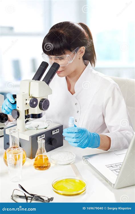 Female Lab Assistant Working With Chemicals Stock Photo Image Of Look