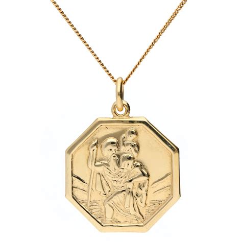 Men S 9ct Yellow Gold St Christopher Octagon Pendant Buy Online