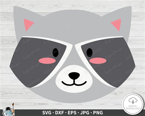 Raccoon Face SVG Clip Art Cut File Silhouette Dxf Eps Png Jpg Instant ...