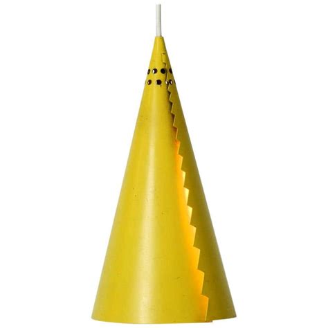 Rare Mid Century Modern Cone Shaped Pendant Lamp Made Of Sheet Steel In Yellow For Sale At 1stdibs