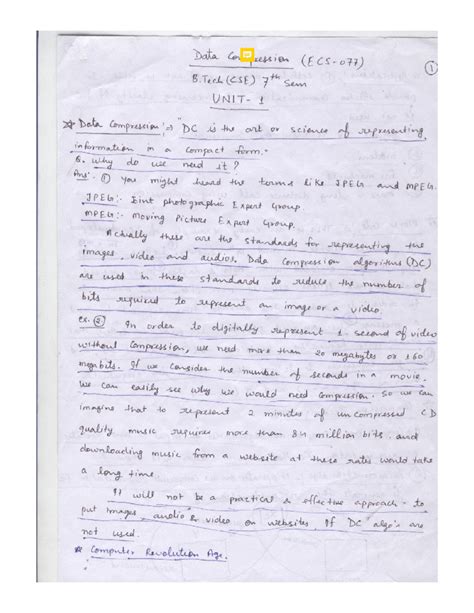 DC Unit 1notes - Data Can ression I B. Tech (CSE) 7th Sem 1 Data