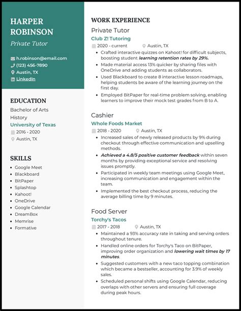 Private Tutor Resume Examples Templates Edit Free