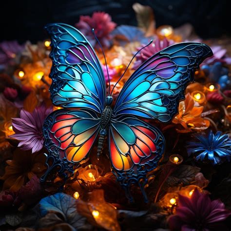 Premium Photo Brightly Colored Butterfly Sitting On A Bed Of Flowers