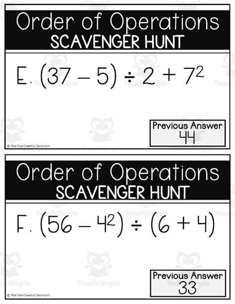 5th Grade Order Of Operations Scavenger Hunt By Teach Simple