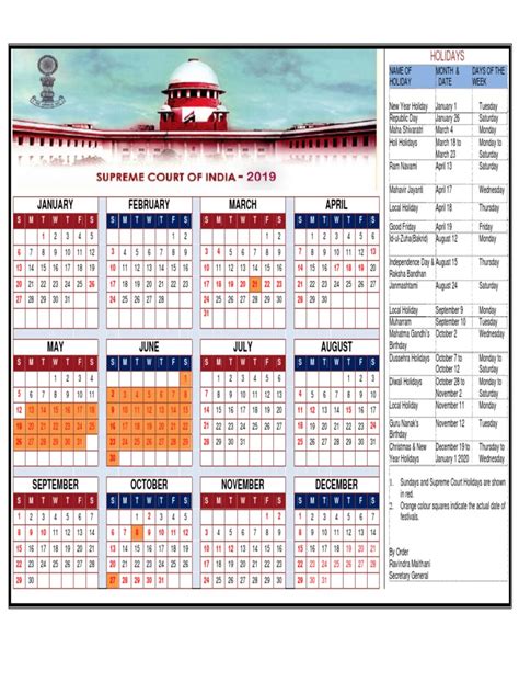 Supreme Court Calendar 2019