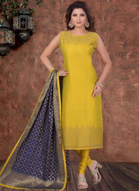 Buy Stone Work Readymade Churidar Salwar Kameez Online