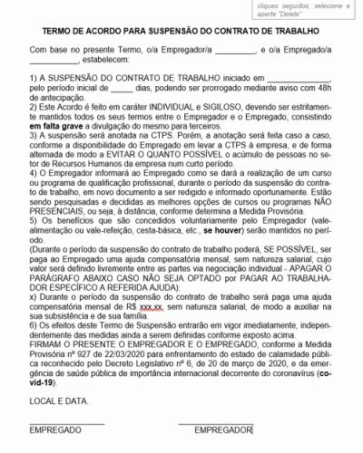 Refer Ncia De Termo De Suspens O Do Contrato De Trabalho Modelo Gratuito