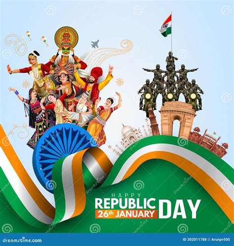 Happy Republic Day India Concept With Vector Illustration Of Fighter ...