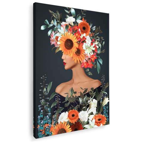 Tablou Portret Femeie Cu Flori Pe Cap Multicolor 1345 Tablouri Canvas Personalizate