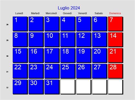 Calendario Luglio 2024 Con Festività E Fasi Lunari