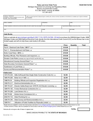 Fillable Online Michigan Codes And Standards Order Form Michigan