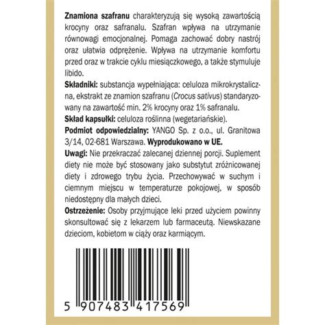 Szafran ekstrakt ze znamion 60 kapsułek roślinnych Yango bioshop pl