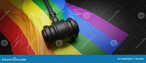 Lgbt Law Gay Marriage Judge Gavel On Rainbow Color Textile Close Up