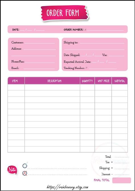 Small Business Free Printable Order Forms