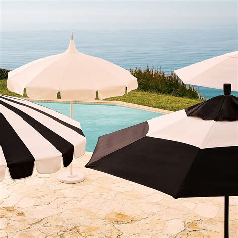 Pagoda Round Black And Natural White Stripe Outdoor Umbrella With White