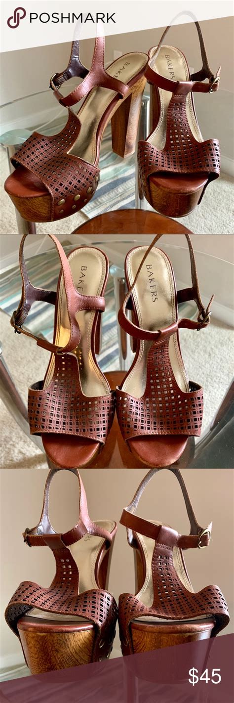 Brown Leather Wooden Platform Heels