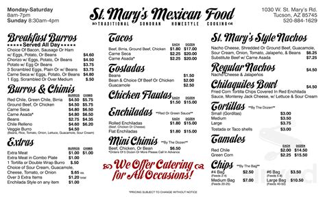 Menu For St Marys Mexican Food In Tucson Az Sirved