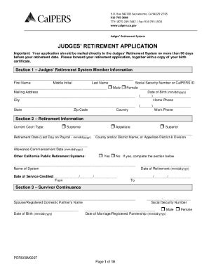 Fillable Online Judges Service Retirement Application Judges Service