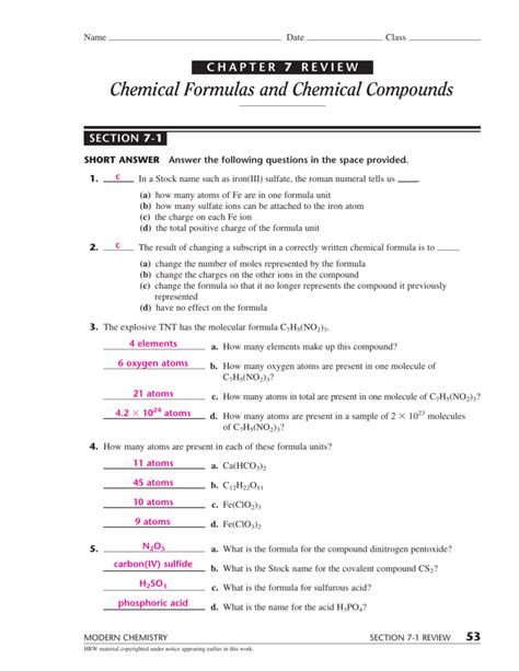 Chemical Formulas And Chemical Compounds