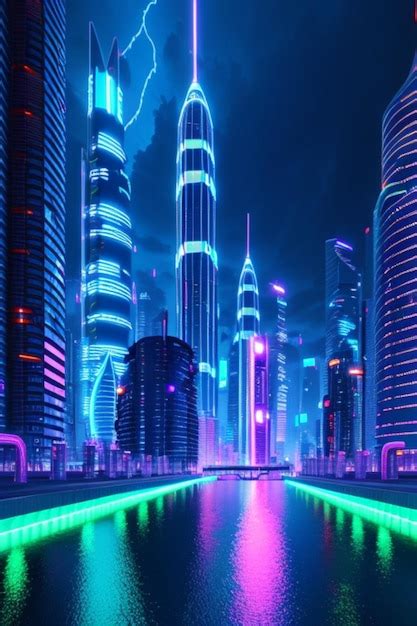 Ville Future Onde De Foudre D Cgi N On Brillant Cyberpunk Ville N On