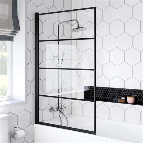 Zurich Easy Clean Matt Black Framed Bath Screen 800mm