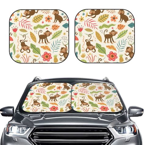 Bingfone Monkeys In The Jungle Windshield Sun Shade 2 Piece Foldable