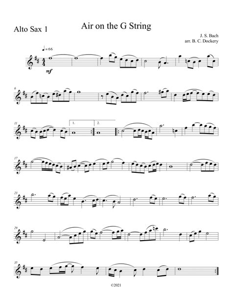 Air On The G String For Alto Sax Duet Sheet Music J S Bach Alto