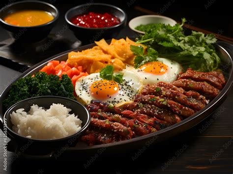 Korean food recipes bibimbap. Bibimbap korean mixed rice with meat ...