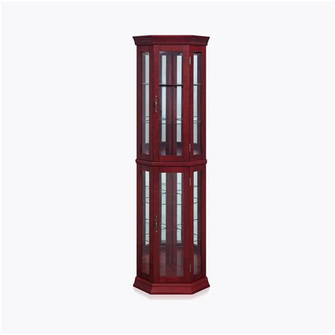 Lorona Floor Standing 5 Sided Lighted Corner Curio Cabinet Corner Curio Corner Curio Cabinet